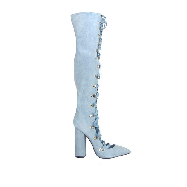 privileged by j.c. dossier Pollie Blue Lace-Up Thigh-High Boot