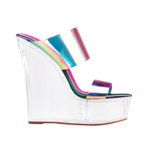 privileged by j.c. dossier Poper Iridescent Clear Wedge
