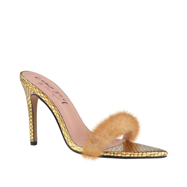 Privileged By J.c. Dossier Zyzy Gold Faux Fur Heel