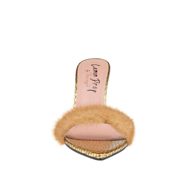 Privileged By J.c. Dossier Zyzy Gold Faux Fur Heel