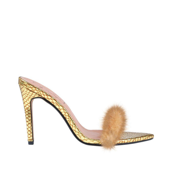 privileged by j.c. dossier Zyzy Gold Faux Fur Heel