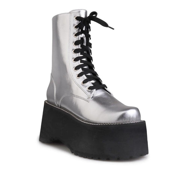 Privileged By J.c. Dossier Quintessa Silver Platform Bootie