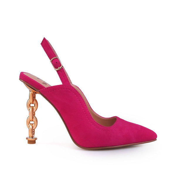 privileged by j.c. dossier Quoba Pink Heel with Chain Detail