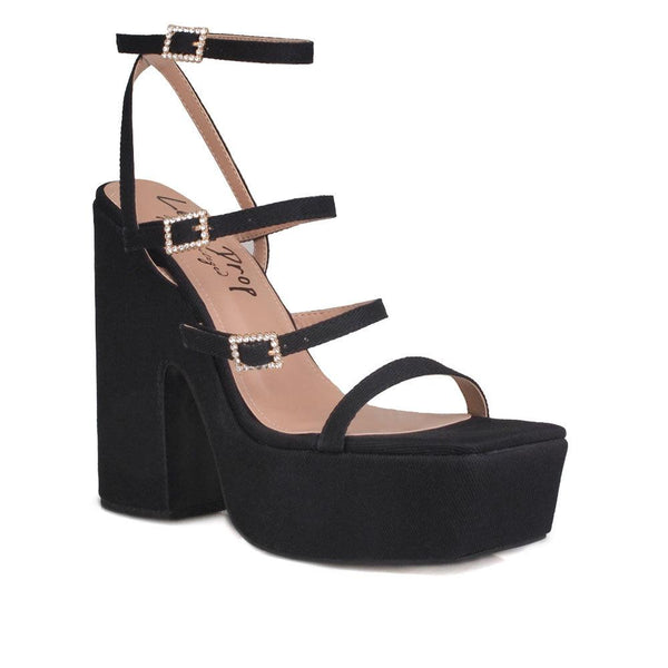 Privileged By J.c. Dossier Raine Black Satin Platform Sandal