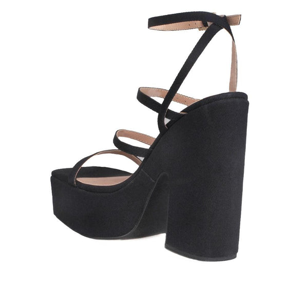 Privileged By J.c. Dossier Raine Black Satin Platform Sandal