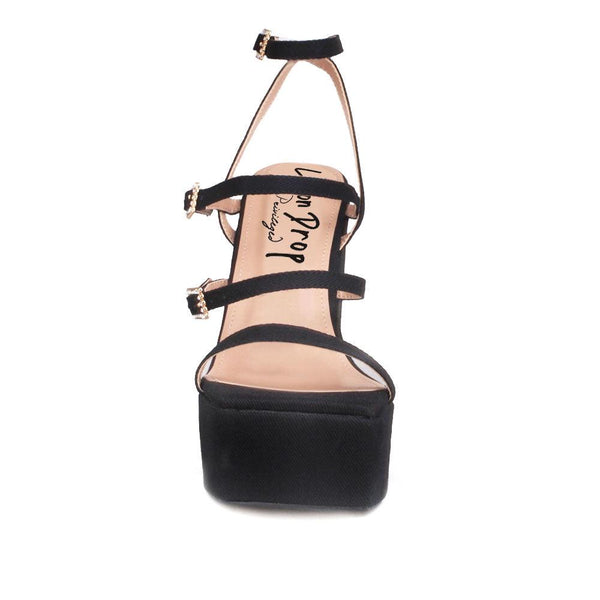 Privileged By J.c. Dossier Raine Black Satin Platform Sandal