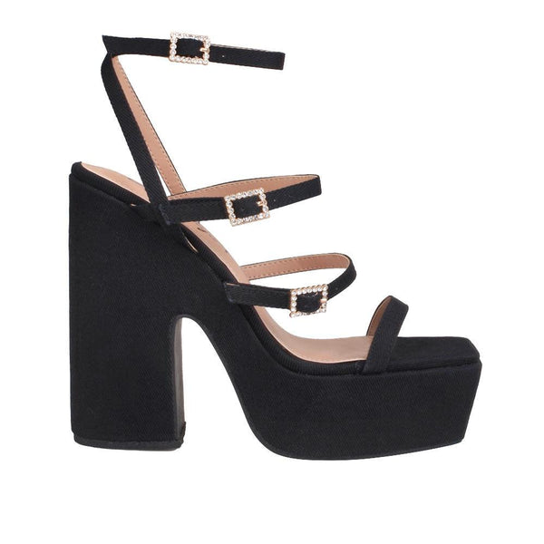 privileged by j.c. dossier Raine Black Satin Platform Sandal