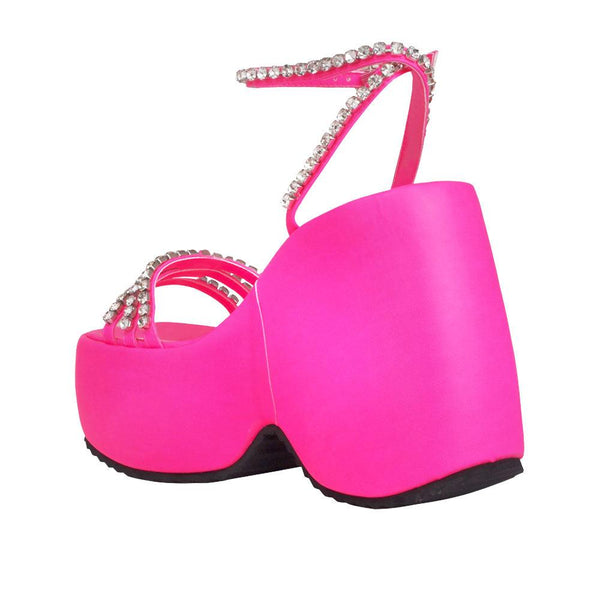 Privileged By J.c. Dossier Ramsey Pink Rhinestone Platform Sandals