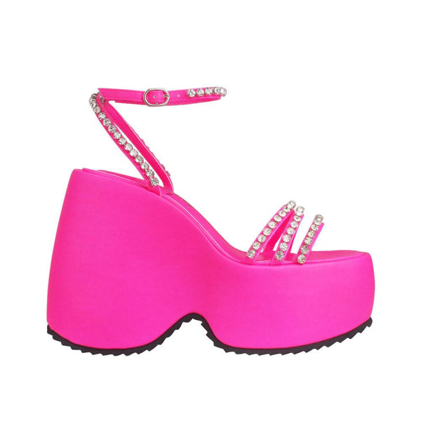 privileged by j.c. dossier Ramsey Pink Rhinestone Platform Sandals