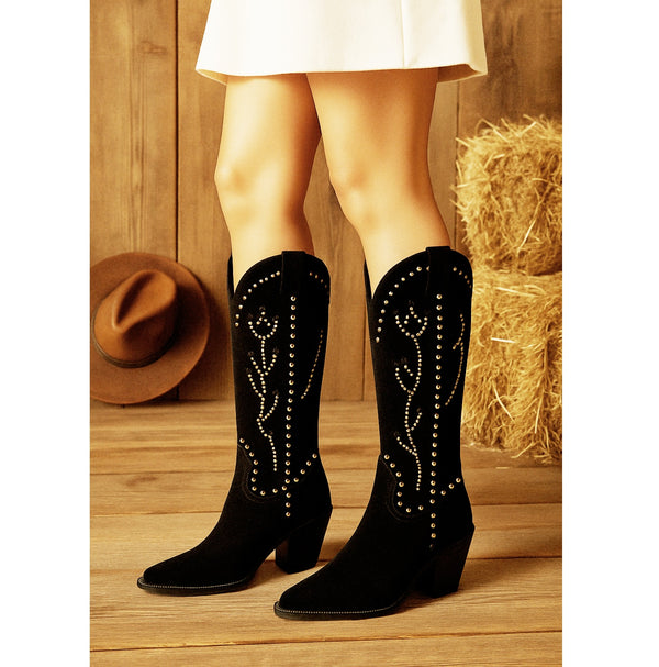 Privileged By J.c. Dossier Reece Black Studded Suede Knee High Boot