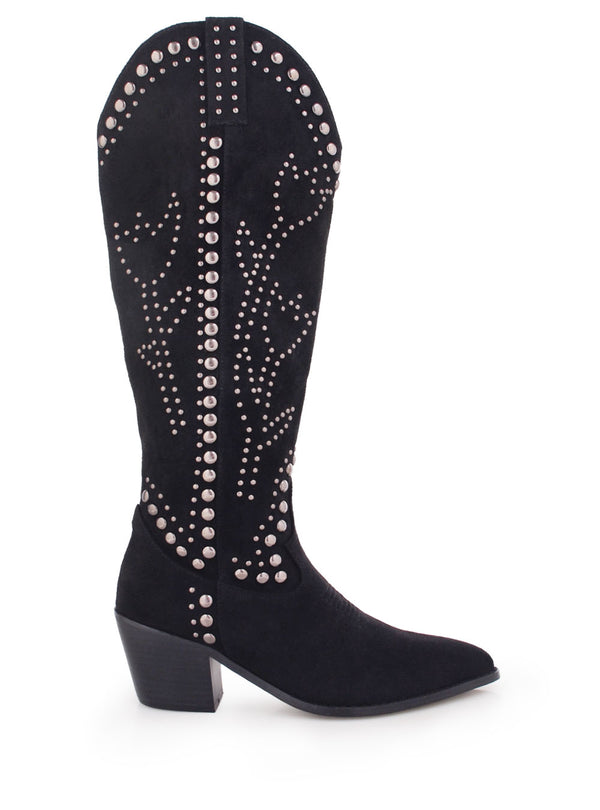privileged by j.c. dossier Reece Black Studded Suede Knee High Boot