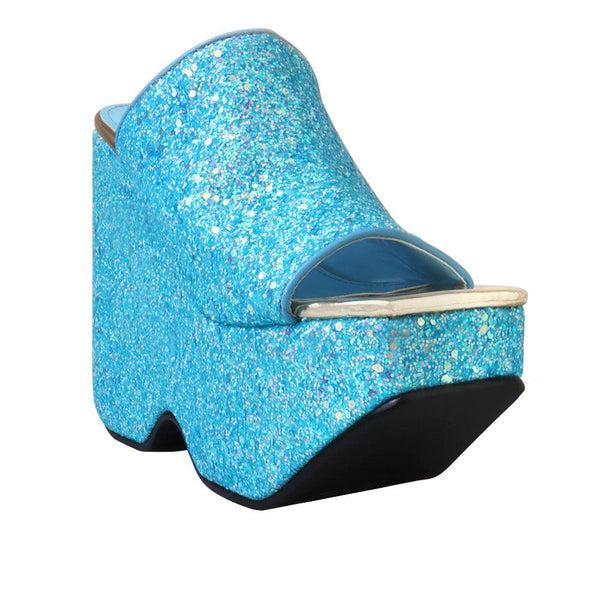 Privileged By J.c. Dossier Rezza Blue Glitter Platform Heels