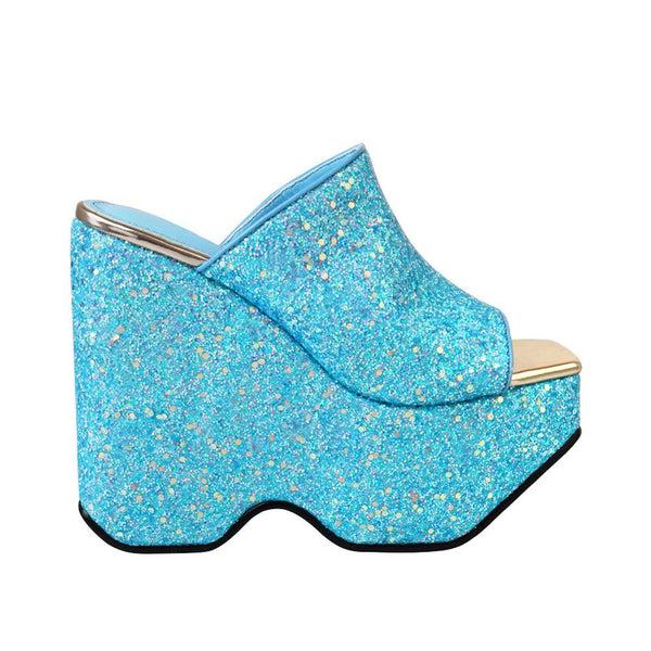 privileged by j.c. dossier Rezza Blue Glitter Platform Heels