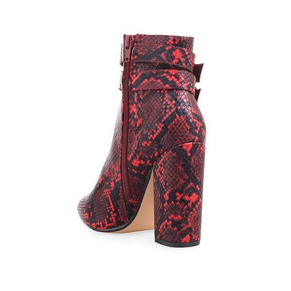 Privileged By J.c. Dossier Rheina Red Snake Print Booties