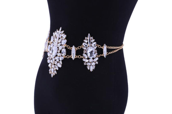 Privileged By J.c. Dossier Rhinestone Waist Chain Belt