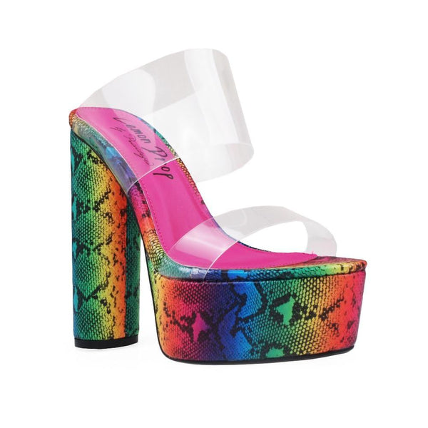 Privileged By J.c. Dossier Rockford Rainbow Snakeskin Platform Heels