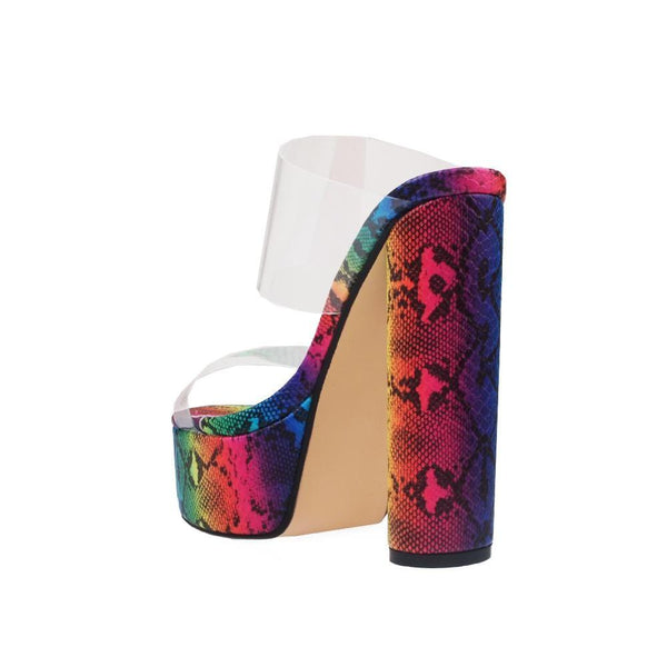 Privileged By J.c. Dossier Rockford Rainbow Snakeskin Platform Heels