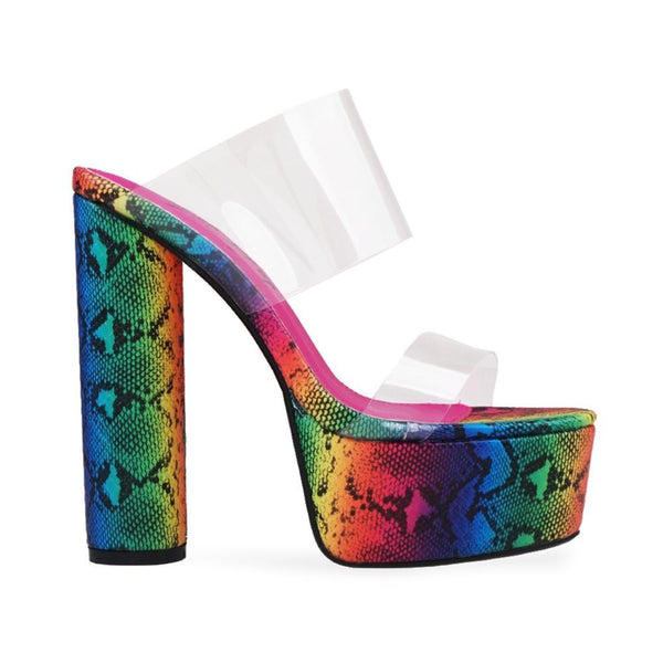 privileged by j.c. dossier Rockford Rainbow Snakeskin Platform Heels