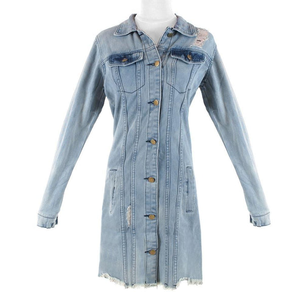 Privileged By J.c. Dossier Rory Long Denim Jacket Blue