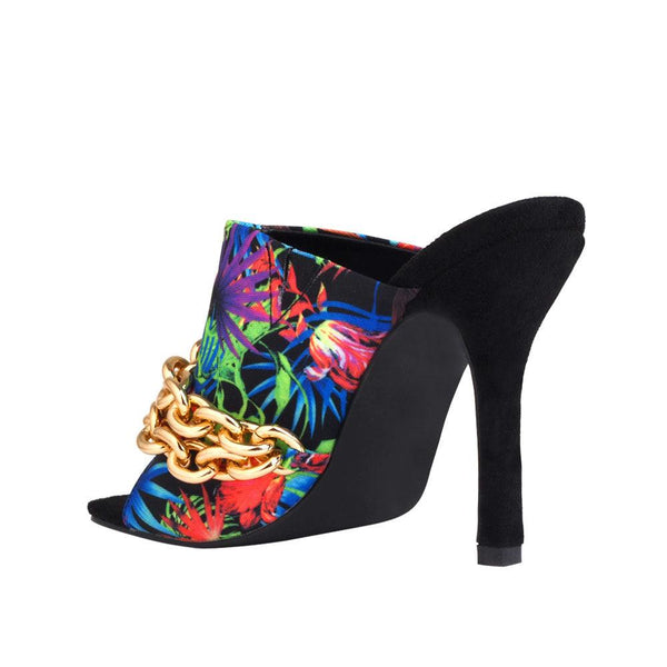 Privileged By J.c. Dossier Ross Neon Floral Chain Heel