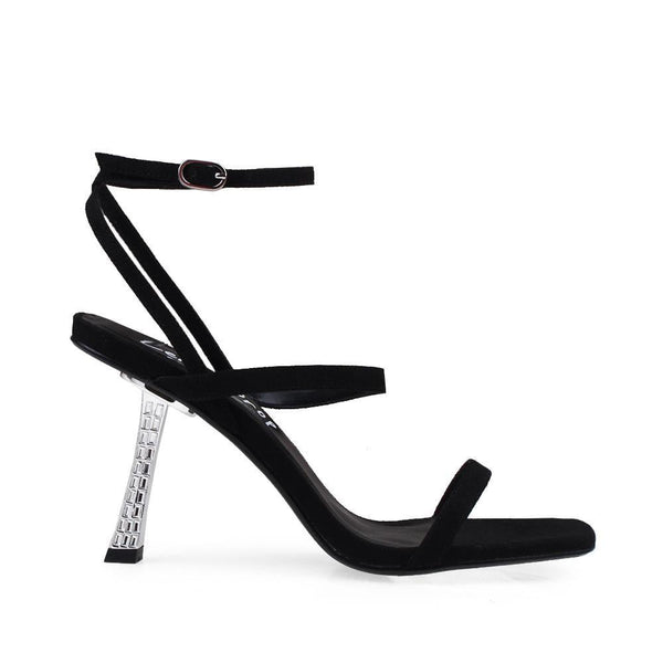 privileged by j.c. dossier Samirah Black Strappy Heel with Metallic Detail