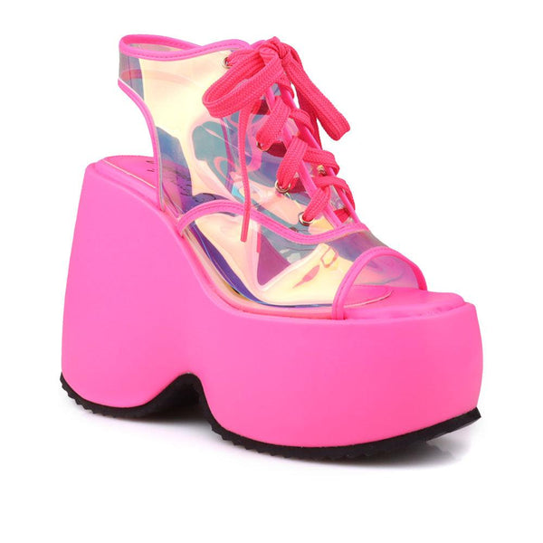 Privileged By J.c. Dossier Saphira Neon Pink Platform Heels