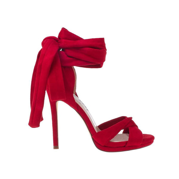 privileged by j.c. dossier Saxon Red Vegan Suede Heels