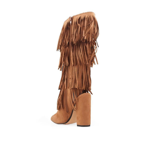 Privileged By J.c. Dossier Shayla Tan Fringe Knee-High Boots