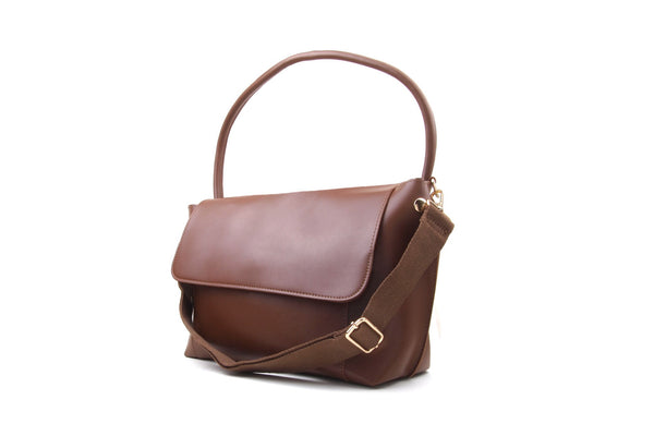 Privileged By J.c. Dossier Sheen Smooth Brown Vegan Leather Handbag