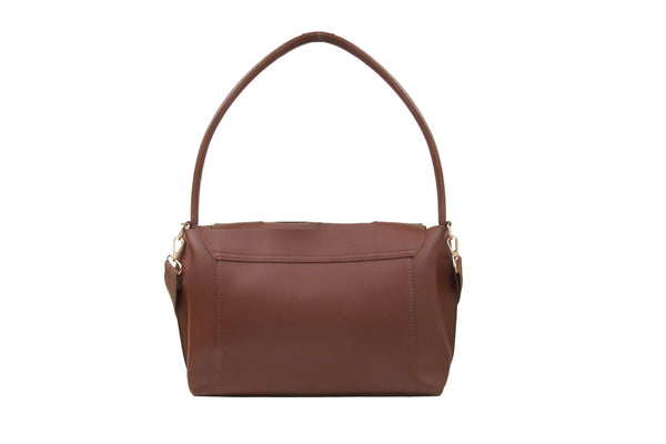 Privileged By J.c. Dossier Sheen Smooth Brown Vegan Leather Handbag