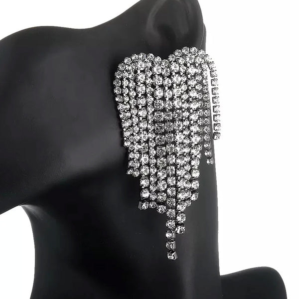 Privileged By J.c. Dossier Silver Waterfall Rhinestone Earrings