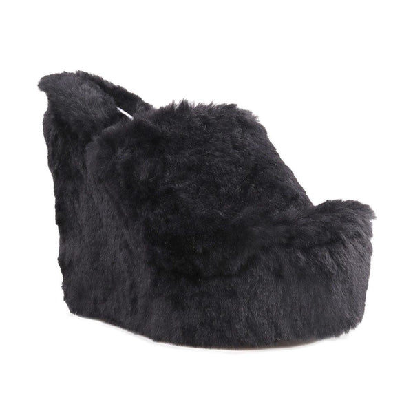 Privileged By J.c. Dossier Sloane Black Fluffy Platform Shoes
