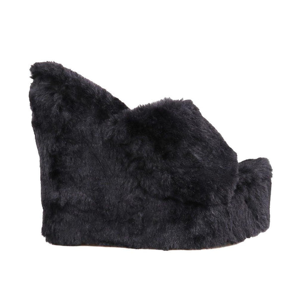 privileged by j.c. dossier Sloane Black Fluffy Platform Shoes