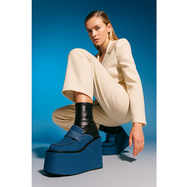 Privileged By J.c. Dossier Soniya Blue Platform Bootie
