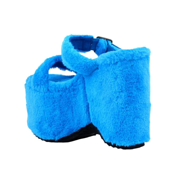 Privileged By J.c. Dossier Sonrisa Blue Faux Fur Platform Sandals