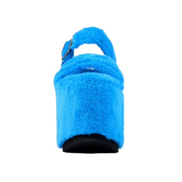 Privileged By J.c. Dossier Sonrisa Blue Faux Fur Platform Sandals