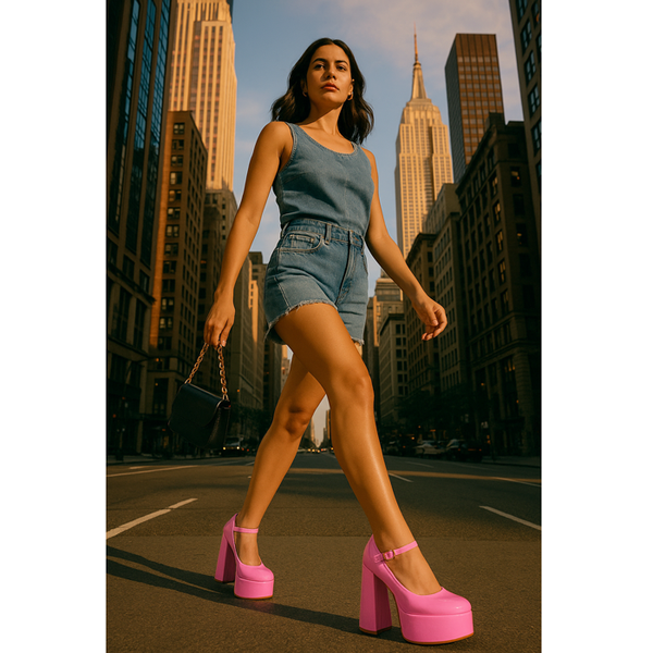 Privileged By J.c. Dossier Sparkley Pink Platform Heels