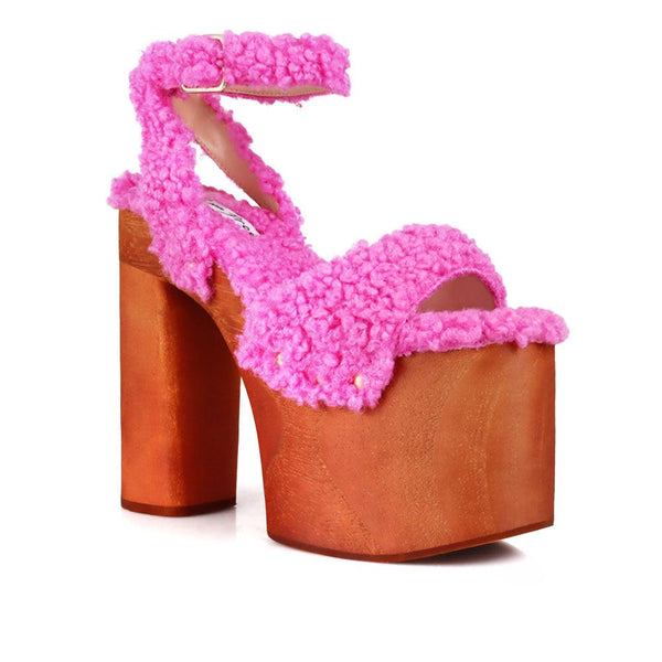 Privileged By J.c. Dossier Superior Pink Vegan Shearling Platform