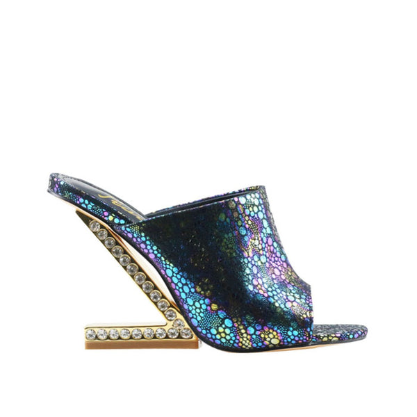 privileged by j.c. dossier Sybilla Iridescent Heel | Bold Statement Shoe