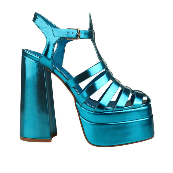 privileged by j.c. dossier Tacy Metallic Blue Platform Heels