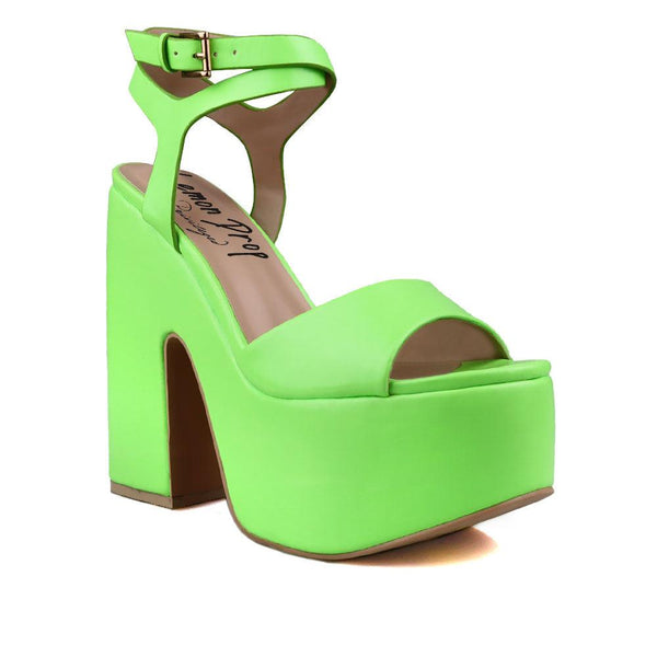 Privileged By J.c. Dossier Taga Neon Green Platform Heels