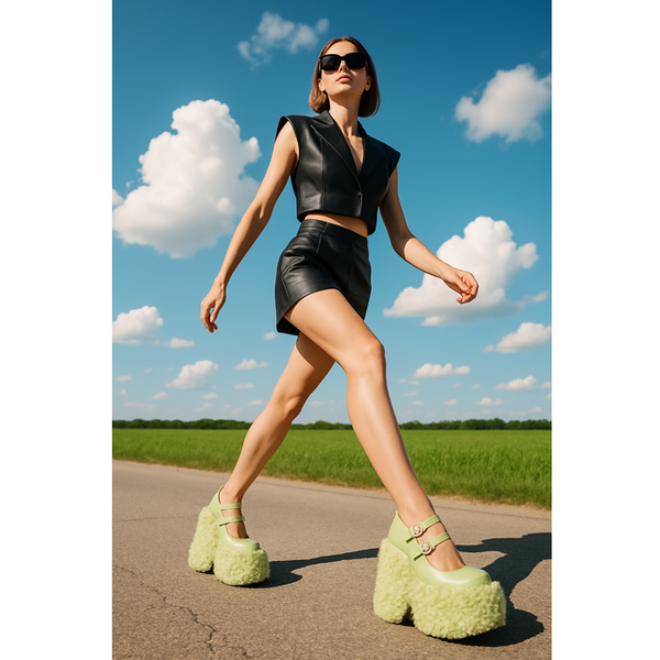 Privileged By J.c. Dossier Telly Shearling Platform In Neon Green