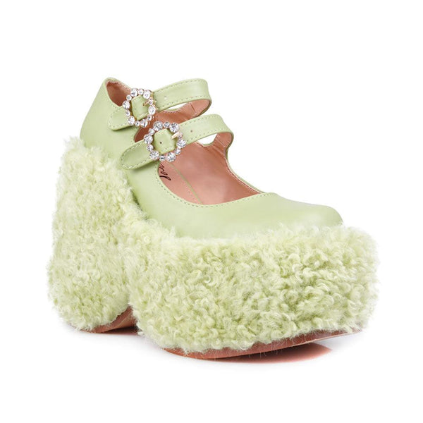 Privileged By J.c. Dossier Telly Shearling Platform In Neon Green