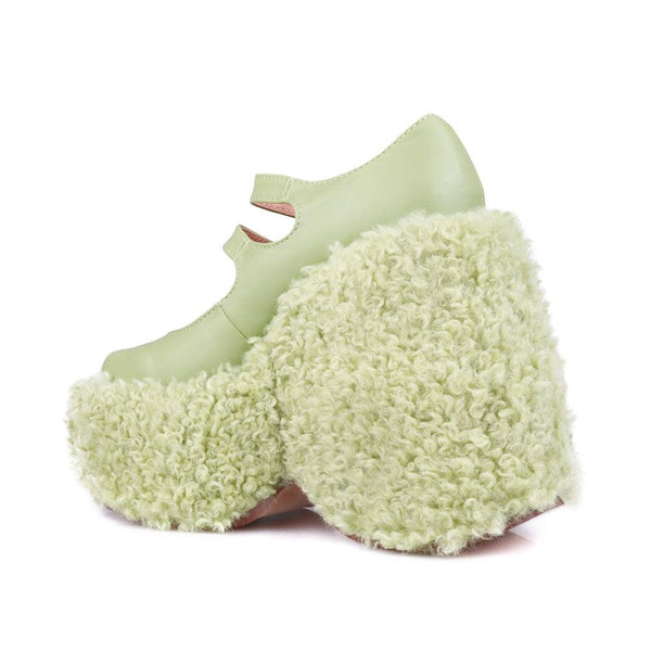 Privileged By J.c. Dossier Telly Shearling Platform In Neon Green