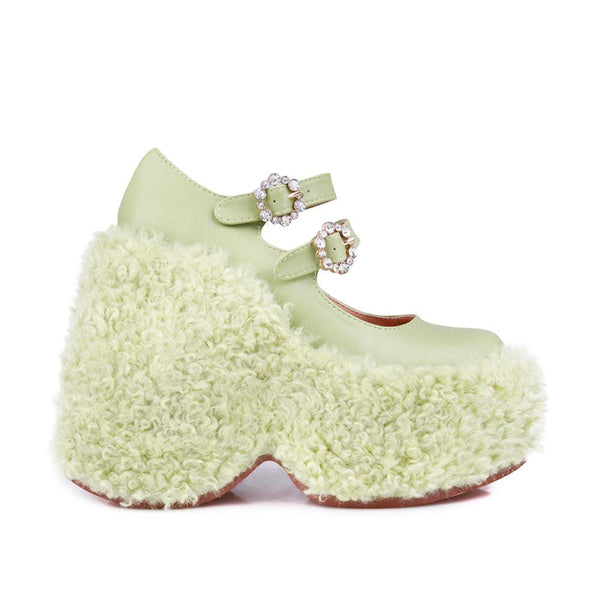 privileged by j.c. dossier Telly Shearling Platform in Neon Green