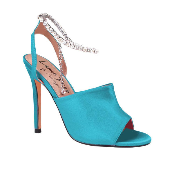 Privileged By J.c. Dossier Tinny Teal Satin Heel With Rhinestone