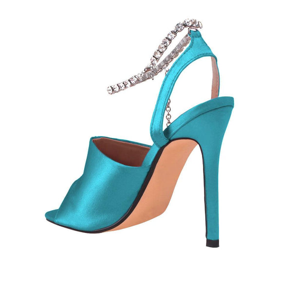 Privileged By J.c. Dossier Tinny Teal Satin Heel With Rhinestone