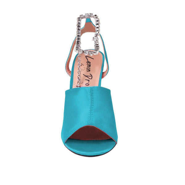 Privileged By J.c. Dossier Tinny Teal Satin Heel With Rhinestone