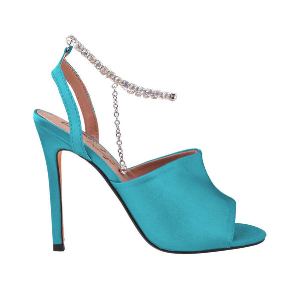 privileged by j.c. dossier Tinny Teal Satin Heel with Rhinestone