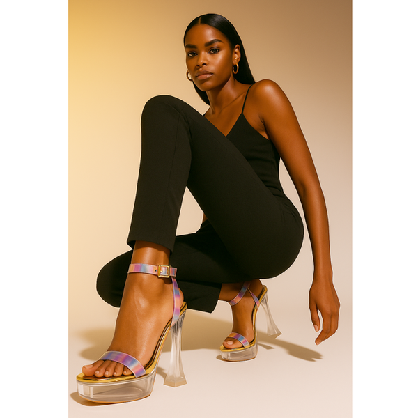 Privileged By J.c. Dossier Tirra Holographic Platform Heels